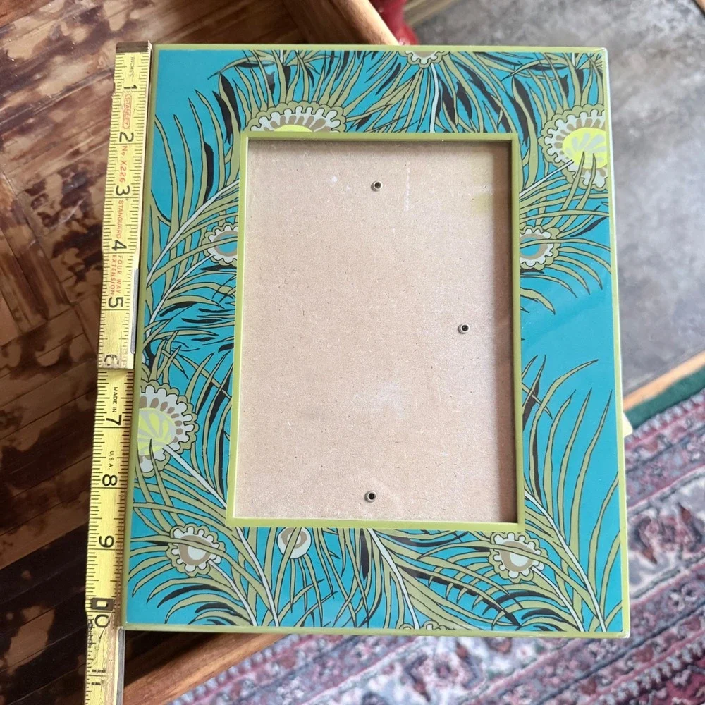 5x7 Photo Frame Teal Green Excellent Peacock Feather Boho